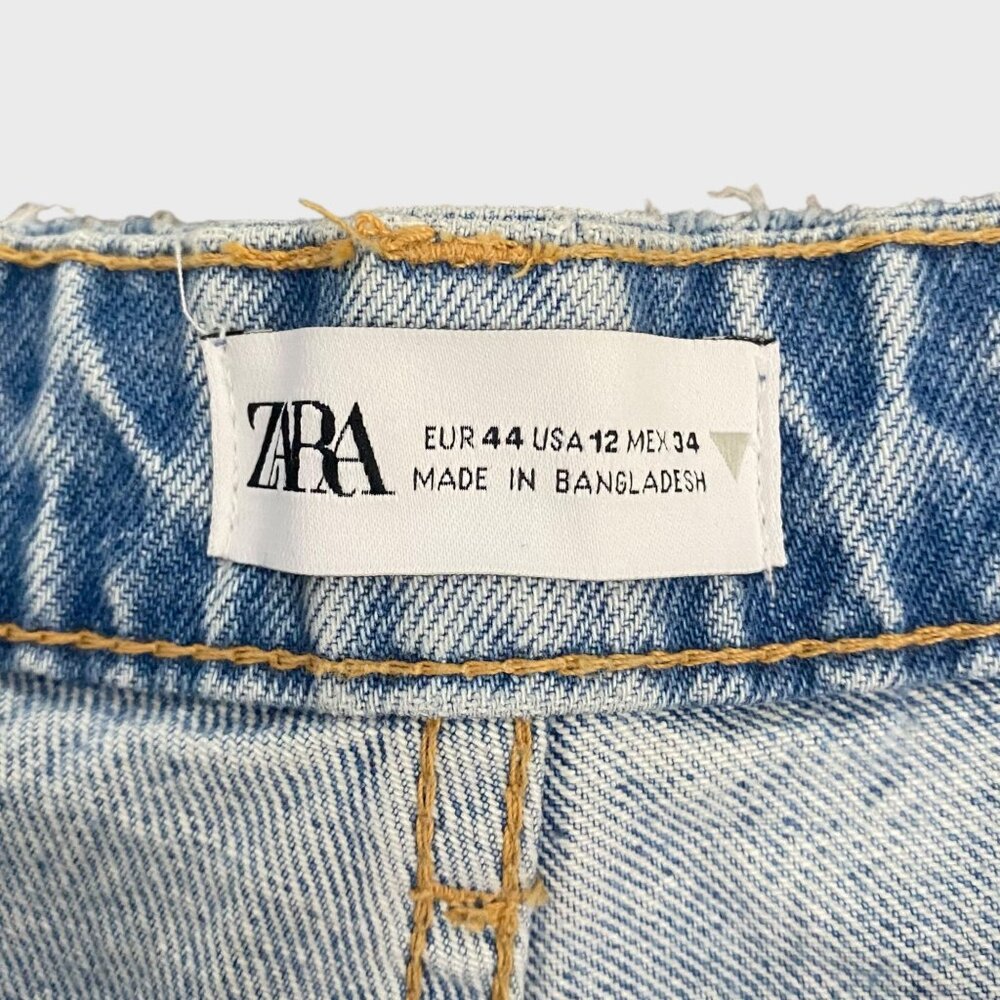 Zara High-Waisted Denim Ankle Jeans Blue Womens Size 12 Straight-Leg Raw-Hem New - Picture 10 of 14